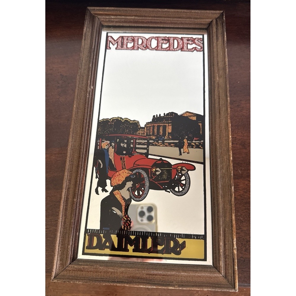 13.25"X 7.25" Vintage Mercedes Daimler Framed Wall MIRROR Art Graphic Mirror